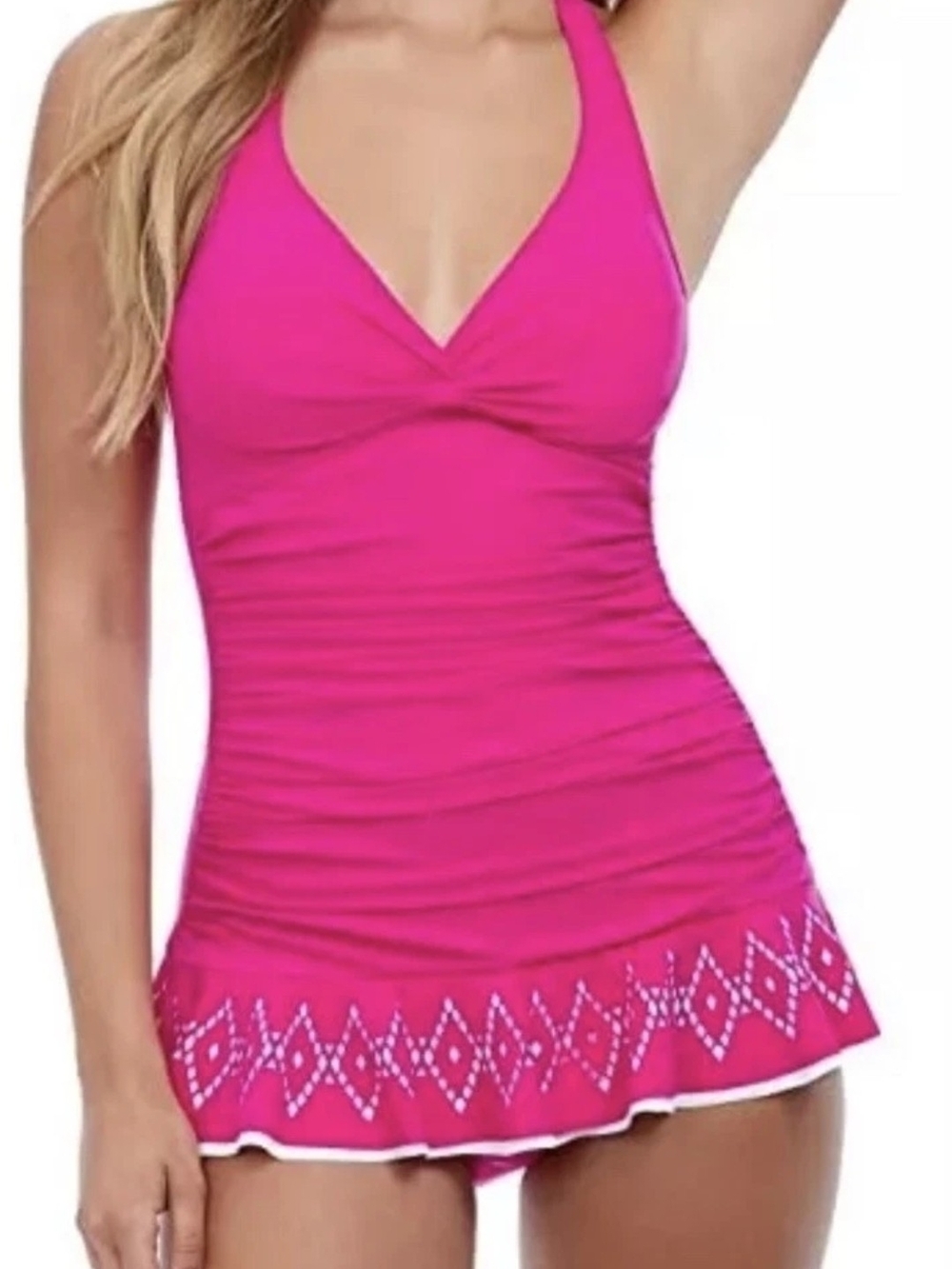 NWT Profile By Gottex Bright Hot Pink Halter Slimming Swimdress, Sz 14, $138.00